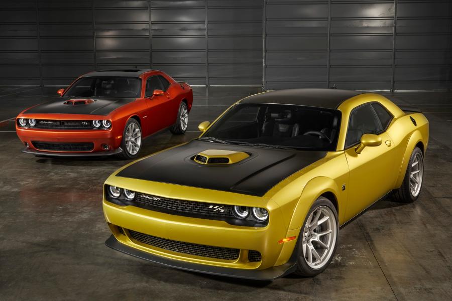 50th Anniversary Edition Challenger celebrates golden anniversary with new exterior paint color, body-color Shaker hood on HEMI® V-8 models, unique badging and heritage style available on four Challenger models.