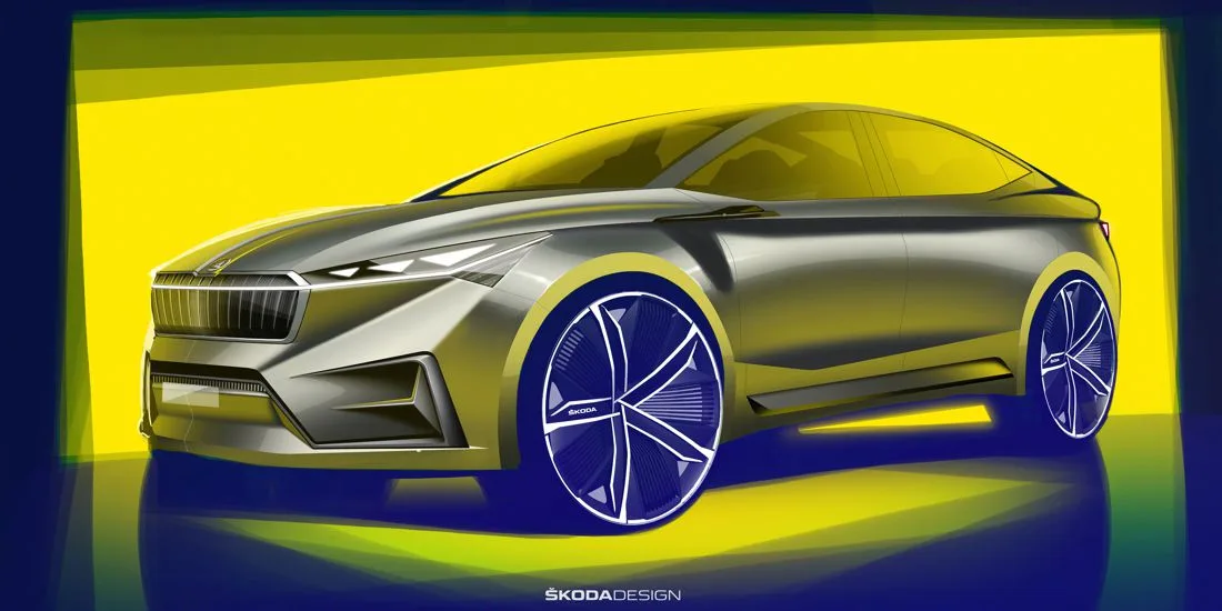 skoda vision iv concept, skoda vision iv concept primeras imagenes, skoda vision iv concept bocetos, skoda vision iv concept salon de ginebra 2019, primer skoda electrico, skoda auto electrico, skoda electrico, carro skoda electrico, skoda vision iv