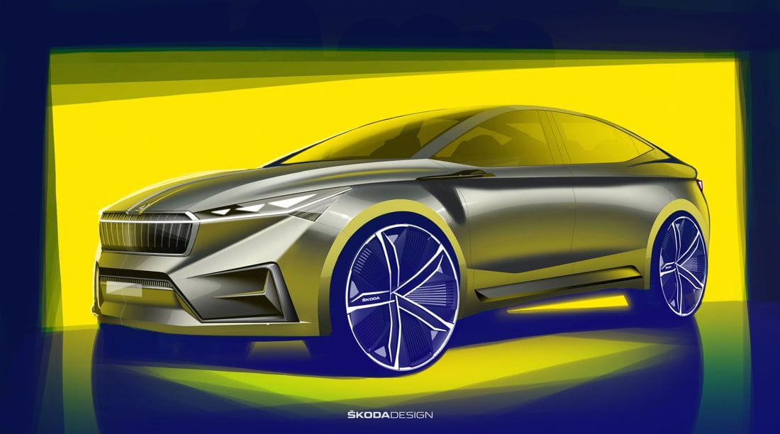 skoda vision iv concept, skoda vision iv concept primeras imagenes, skoda vision iv concept bocetos, skoda vision iv concept salon de ginebra 2019, primer skoda electrico, skoda auto electrico, skoda electrico, carro skoda electrico, skoda vision iv