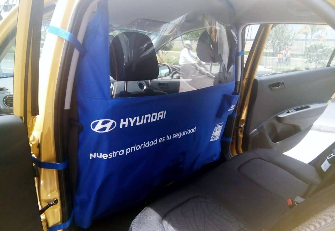 hyundai taxis, taxis hyundai en colombia, campaña de bioseguridad taxis, divisiones para cabina de taxi, divisiones interiores para taxis, campañas de bioseguridad en colombia