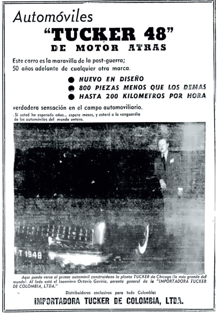 Tucker Torpedo Sedán 1948, publicidad en Colombia.
