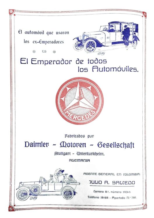 Mercedes carros de lujo publicidad en Colombia 1924