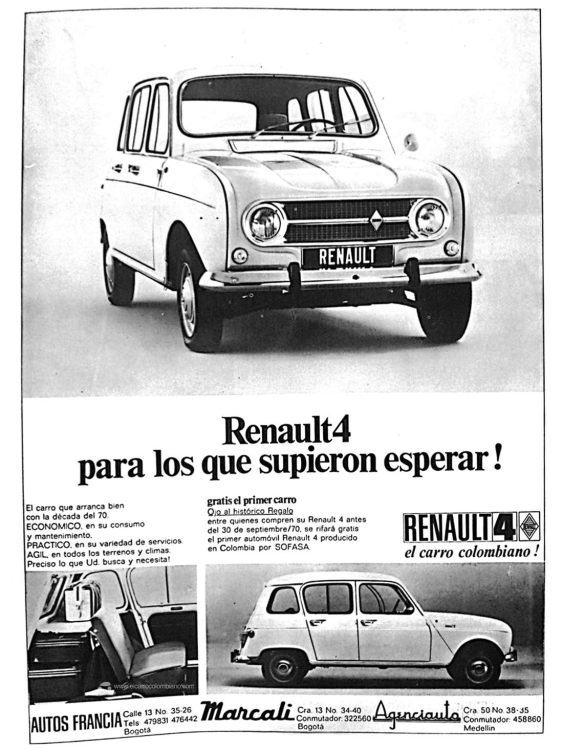 Renault 4 lanzamiento en Colombia 1970