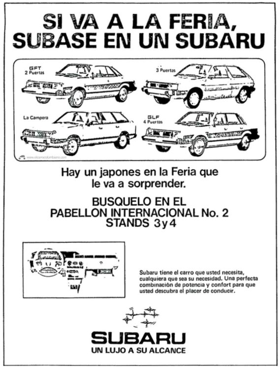 Subaru publicidad en Colombia, 1980.