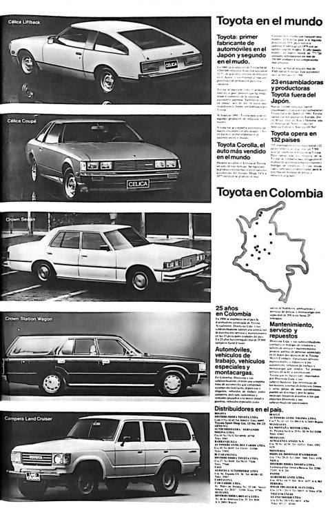 Toyota publicidad en Colombia 1981: Celica, Celica Liftback, Crown, Crown Wagon, Land Cruiser FJ60