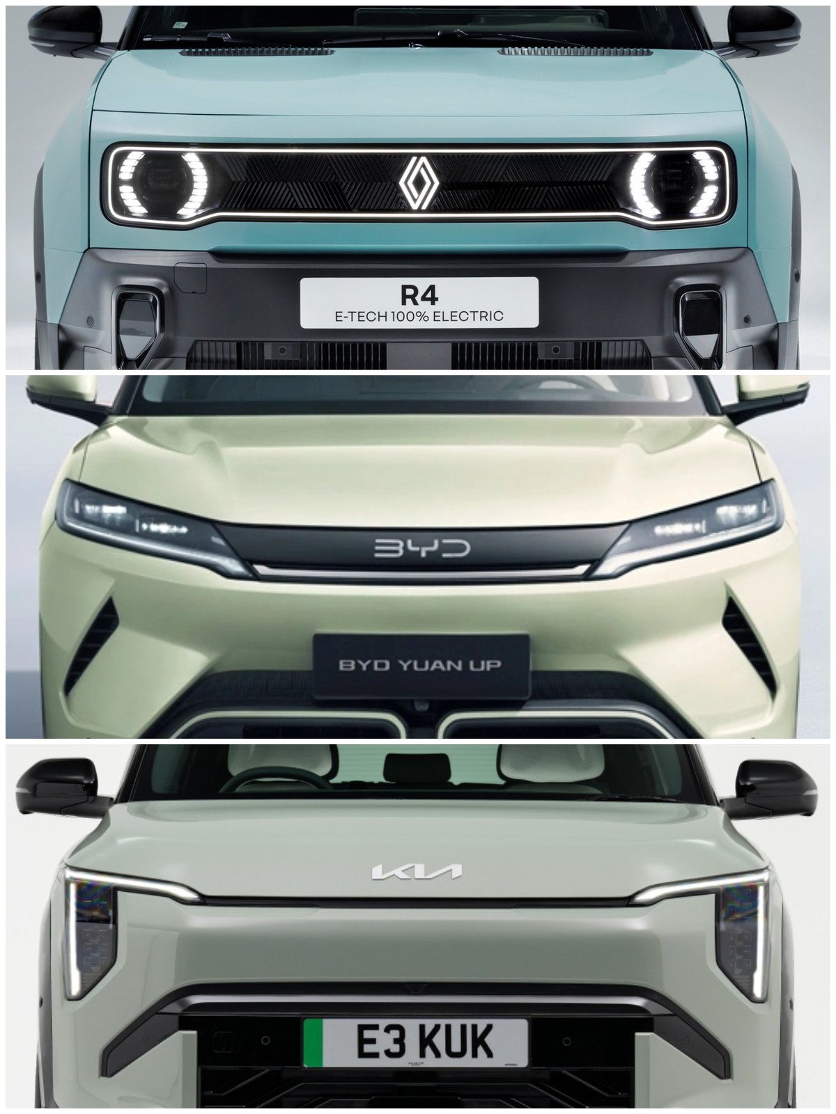 Renault 4 E-Tech vs BYD Yuan Up vs Kia EV3