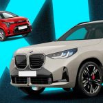 Vehículos Kia y BMW exhibidos sobre un fondo azul y negro con las letras XL, promocionando la gran feria de carros usados Colwageton en Chía.