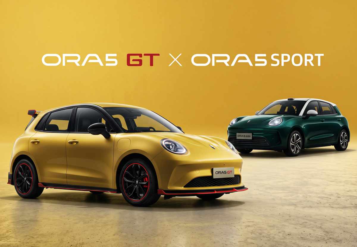 Fotografía comparativa de las nuevas SUV eléctricas GWM Ora 5 GT amarilla y Ora 5 Sport verde, ilustrando las diferencias de diseño entre ambas versiones.